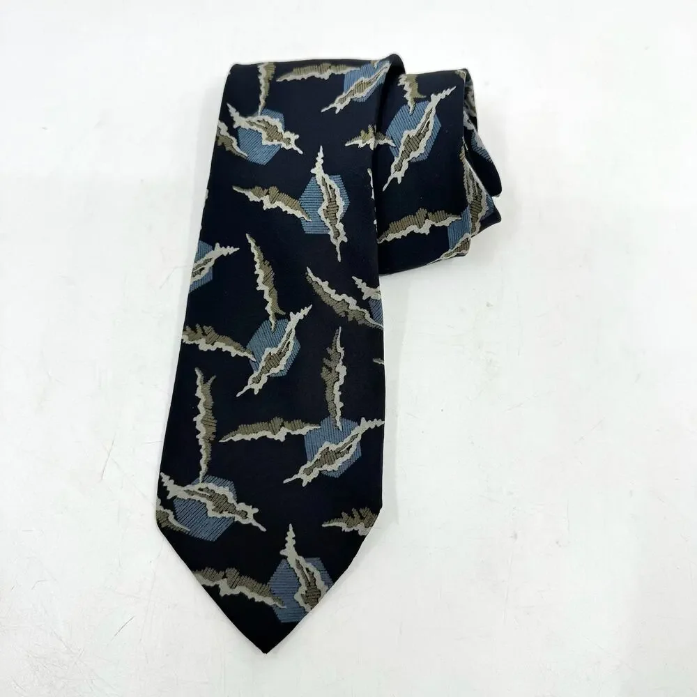 Vintage GIORGIO ARMANI Navy Abstract Print Silk Neck Tie - Picture 2 of 6